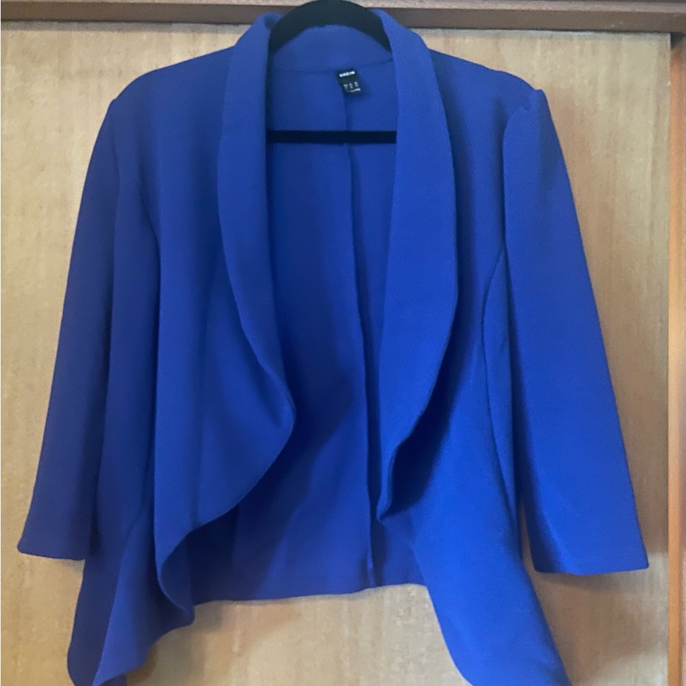 SHEIN Blue Blazer with Shawl Collar and Three Quarter Sleeves